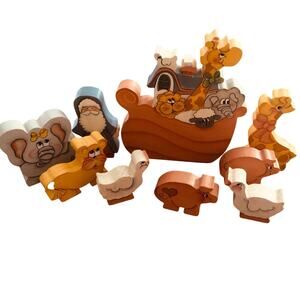 Noah’s Ark 9 pc Wooden Handcrafted/painted shelf sitters
